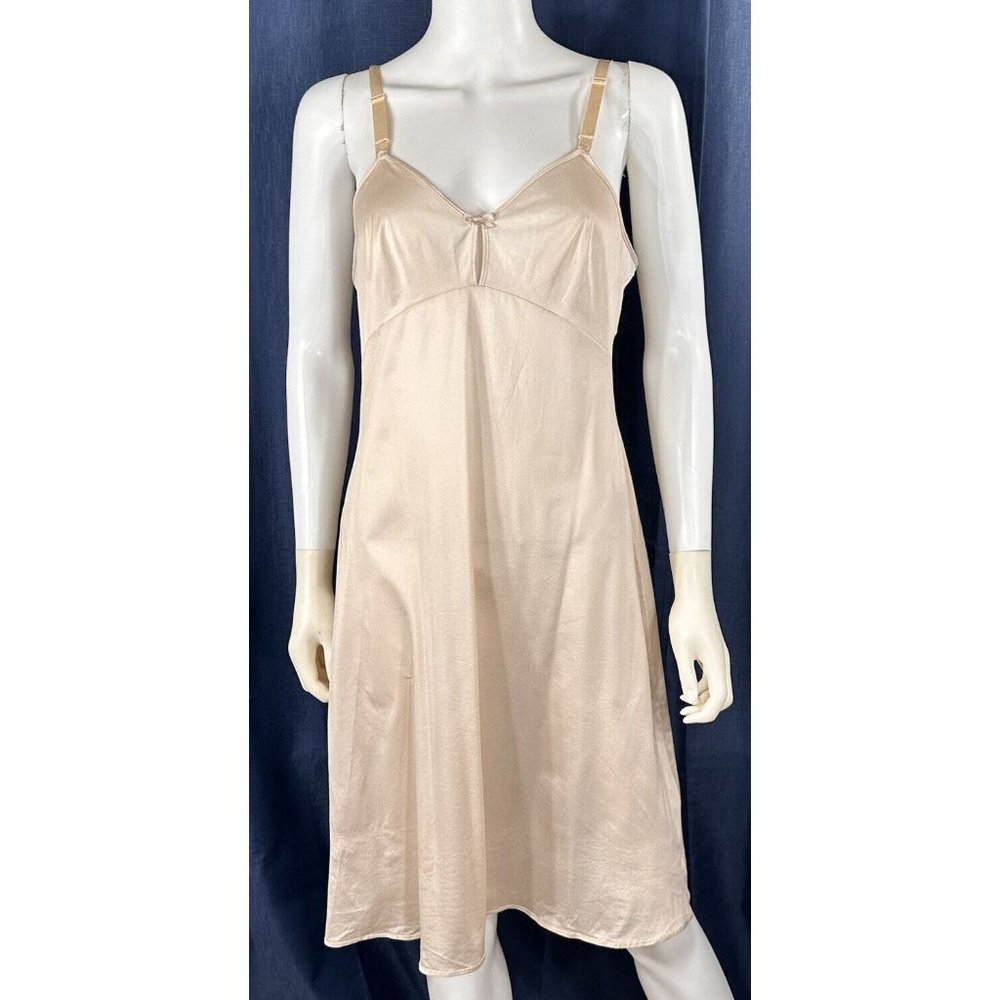VTG Olga Small Beige Tan Nightgown Dress Size 34 Knee Keyhole